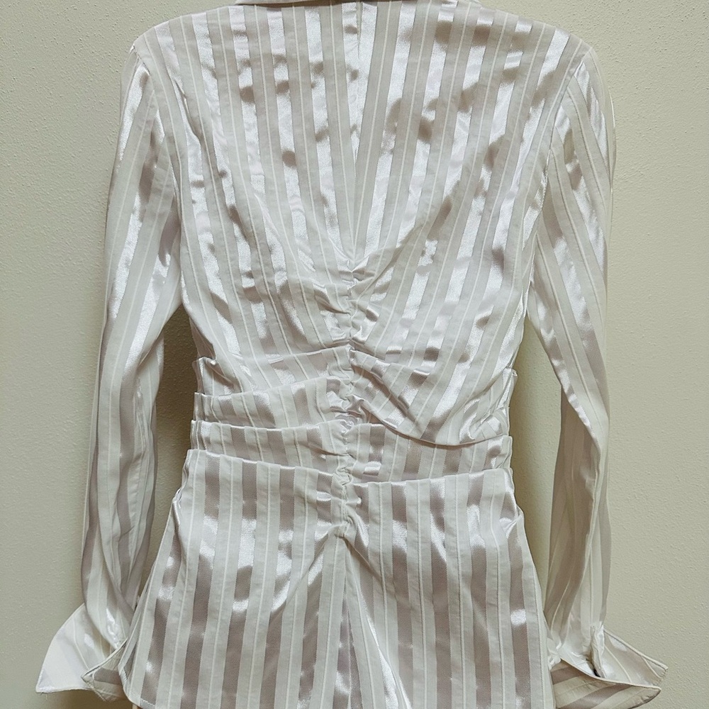 Cache White Satin-Stripe Fitted Button-Down Shirt - Picture 5 of 8